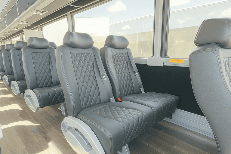 interior of Roseville Minibus Company charter bus